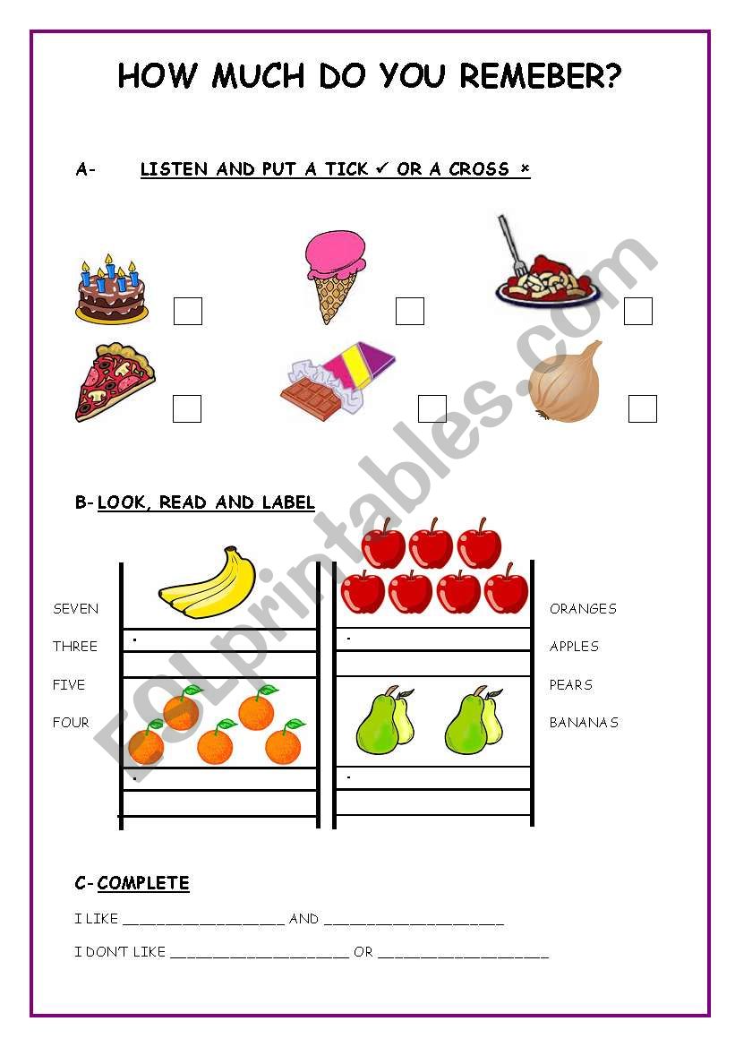 food - likes and dislikes (test 5)