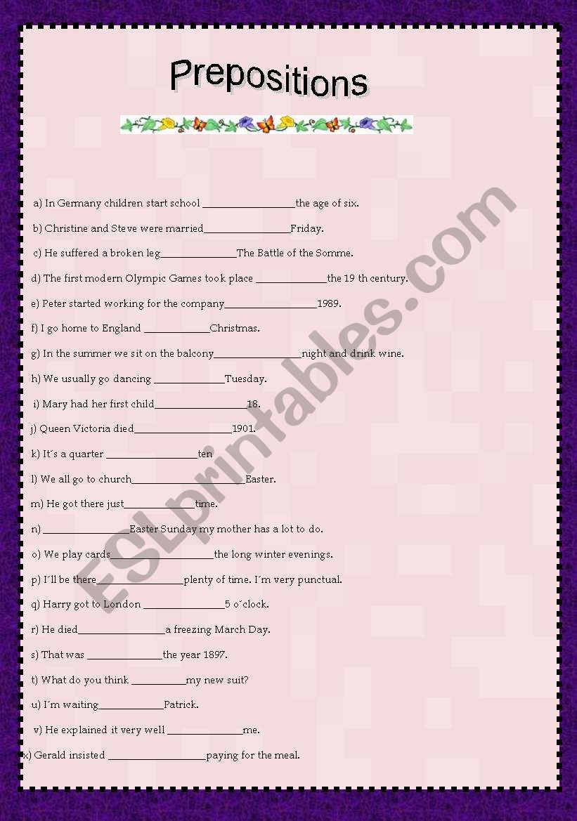 Prepositions 2 worksheet