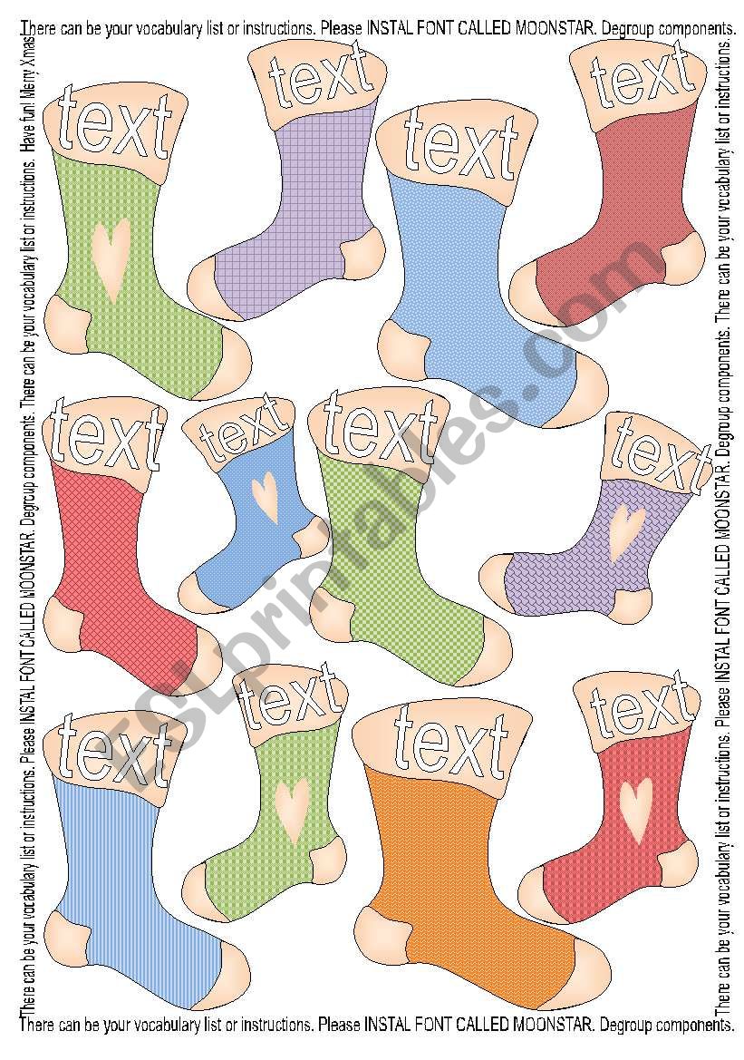 12 Stockings Template - Colourful + Outlined BW