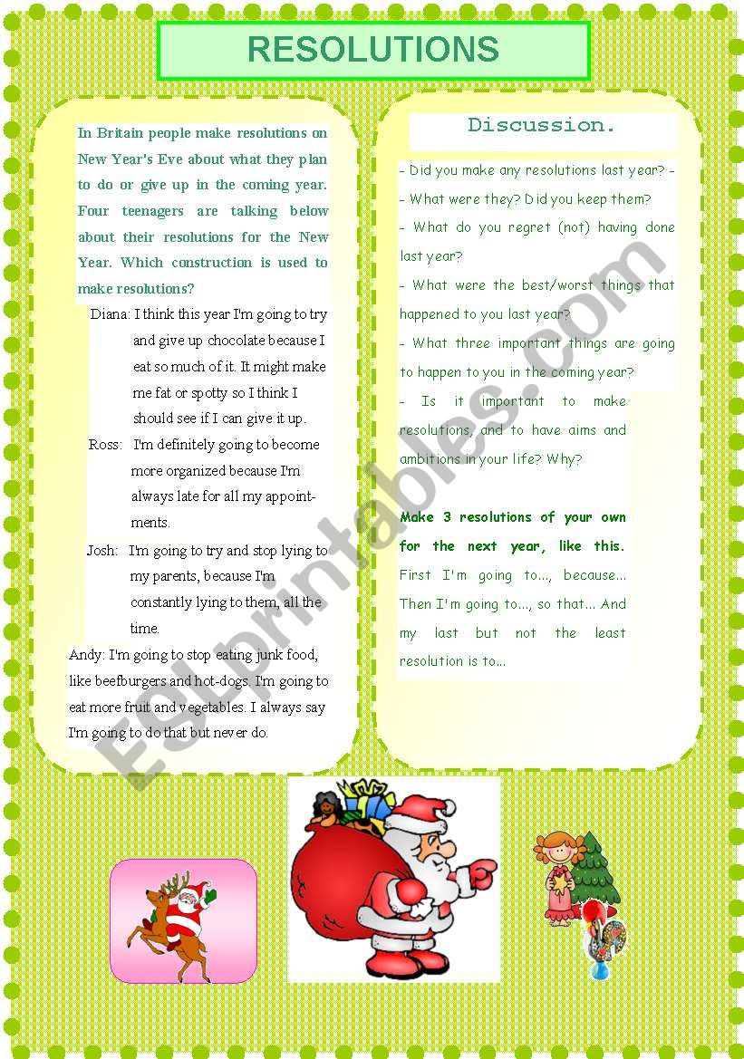 New Year Resolutions worksheet