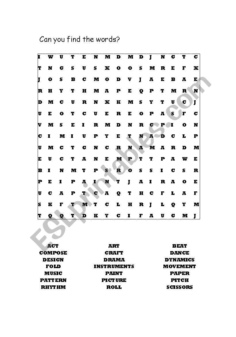 Music Word Search worksheet