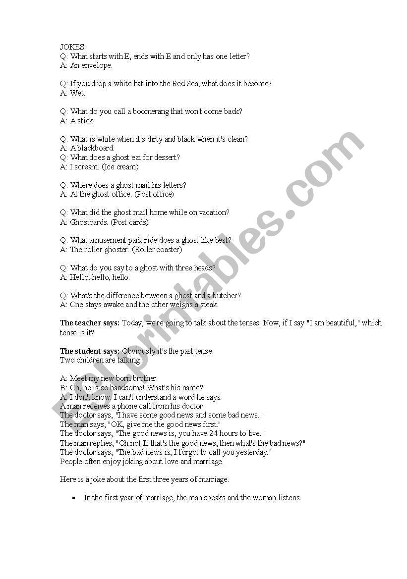 funny classroom jokes worksheet