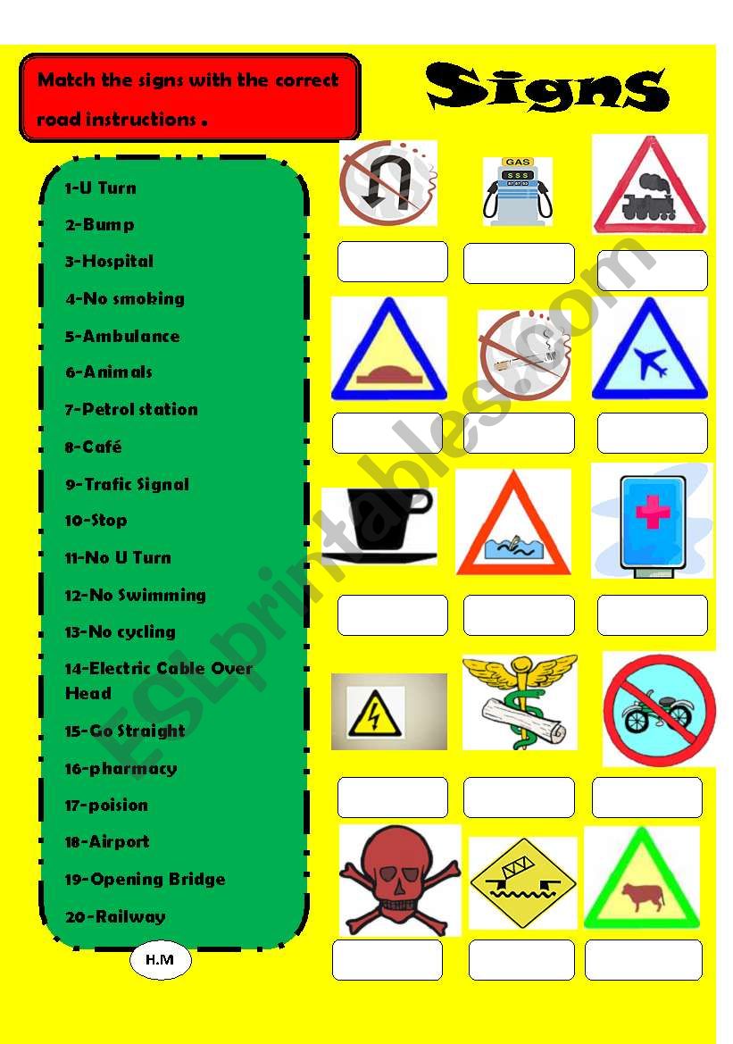 Signs worksheet