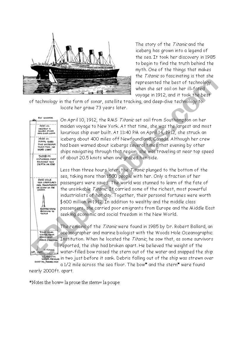 Titanic worksheet