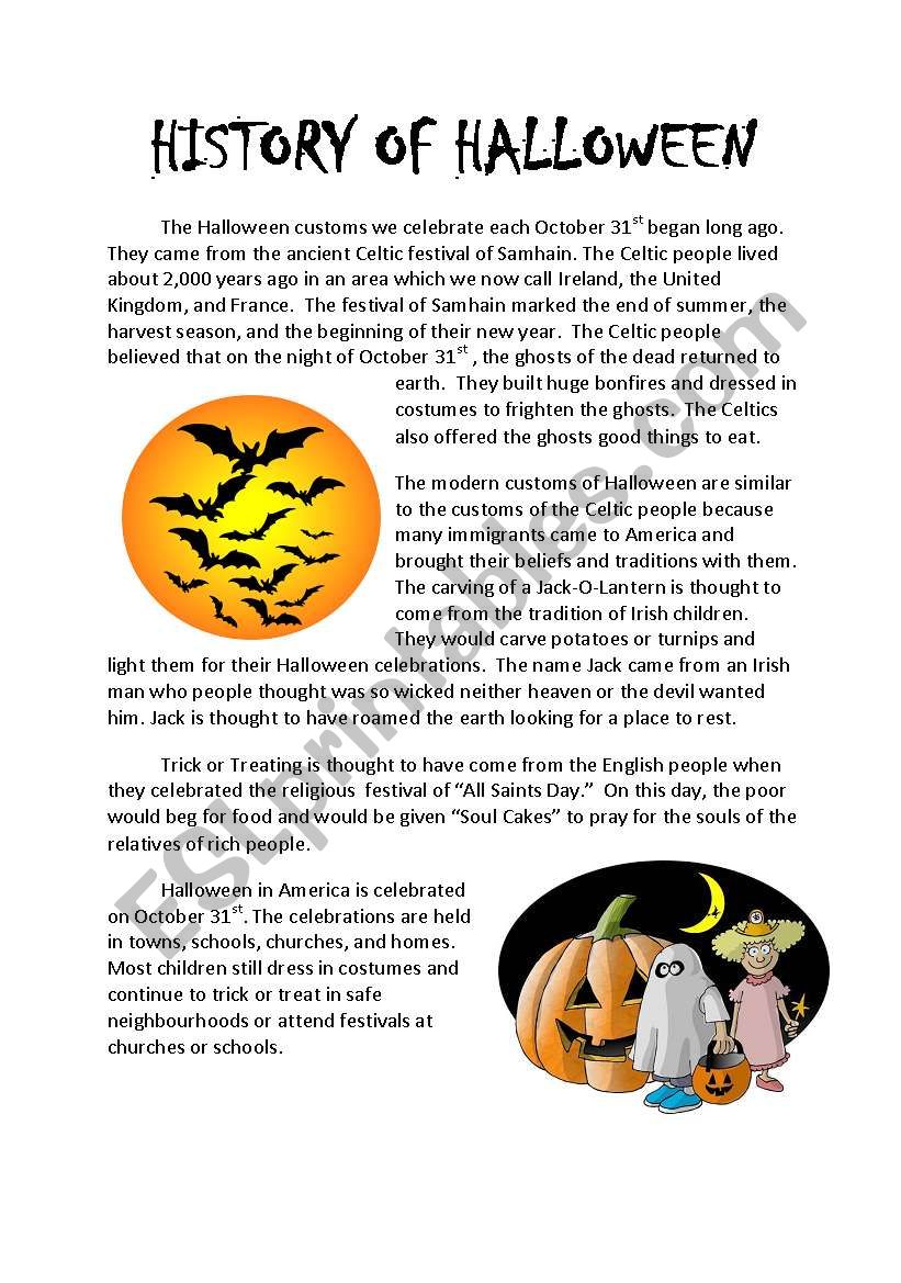 History of Halloween worksheet