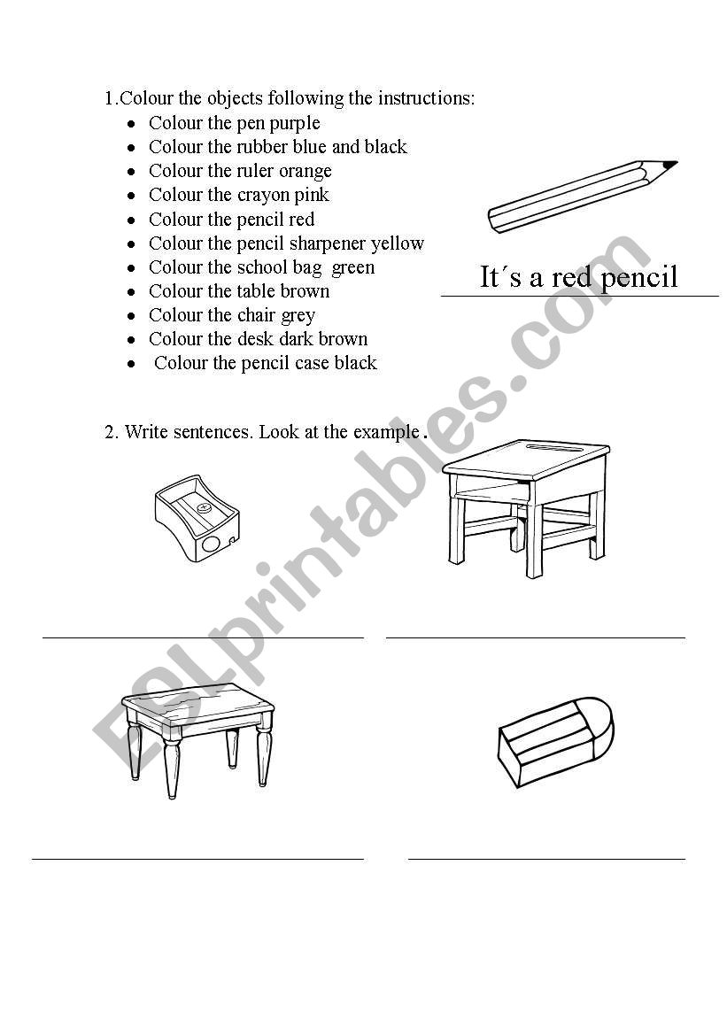 classroom objects description worksheet