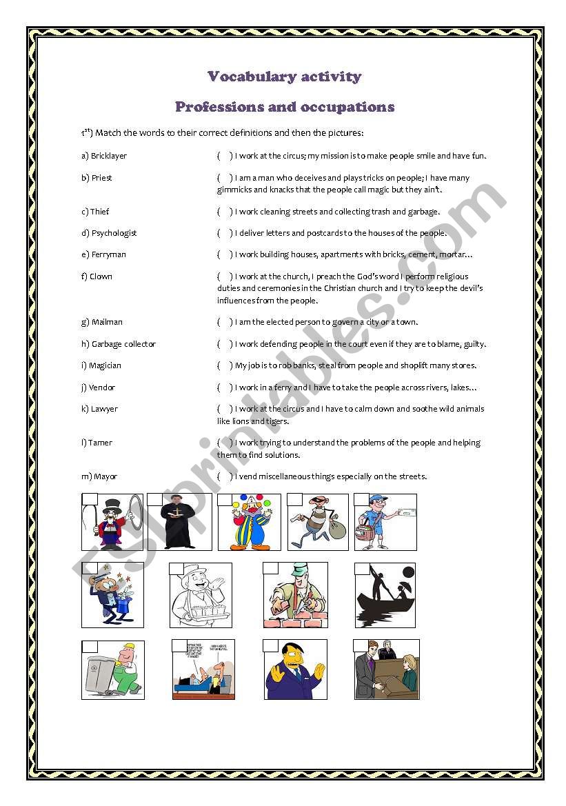 Vocabulary activity worksheet