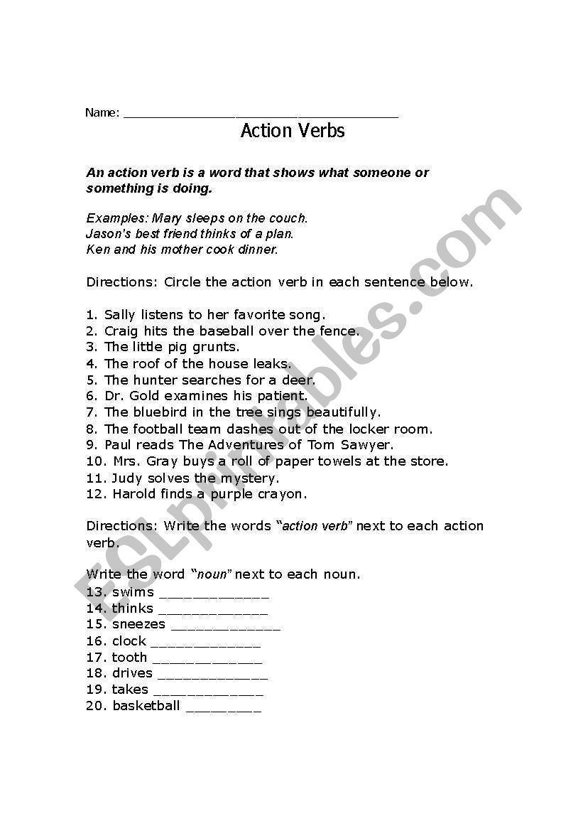 Get into Action! worksheet