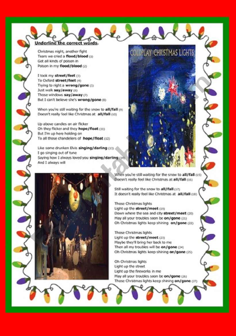 CHRISTMAS song: CHRISTMAS LIGHTS by Coldplay - with ANSWER KEY