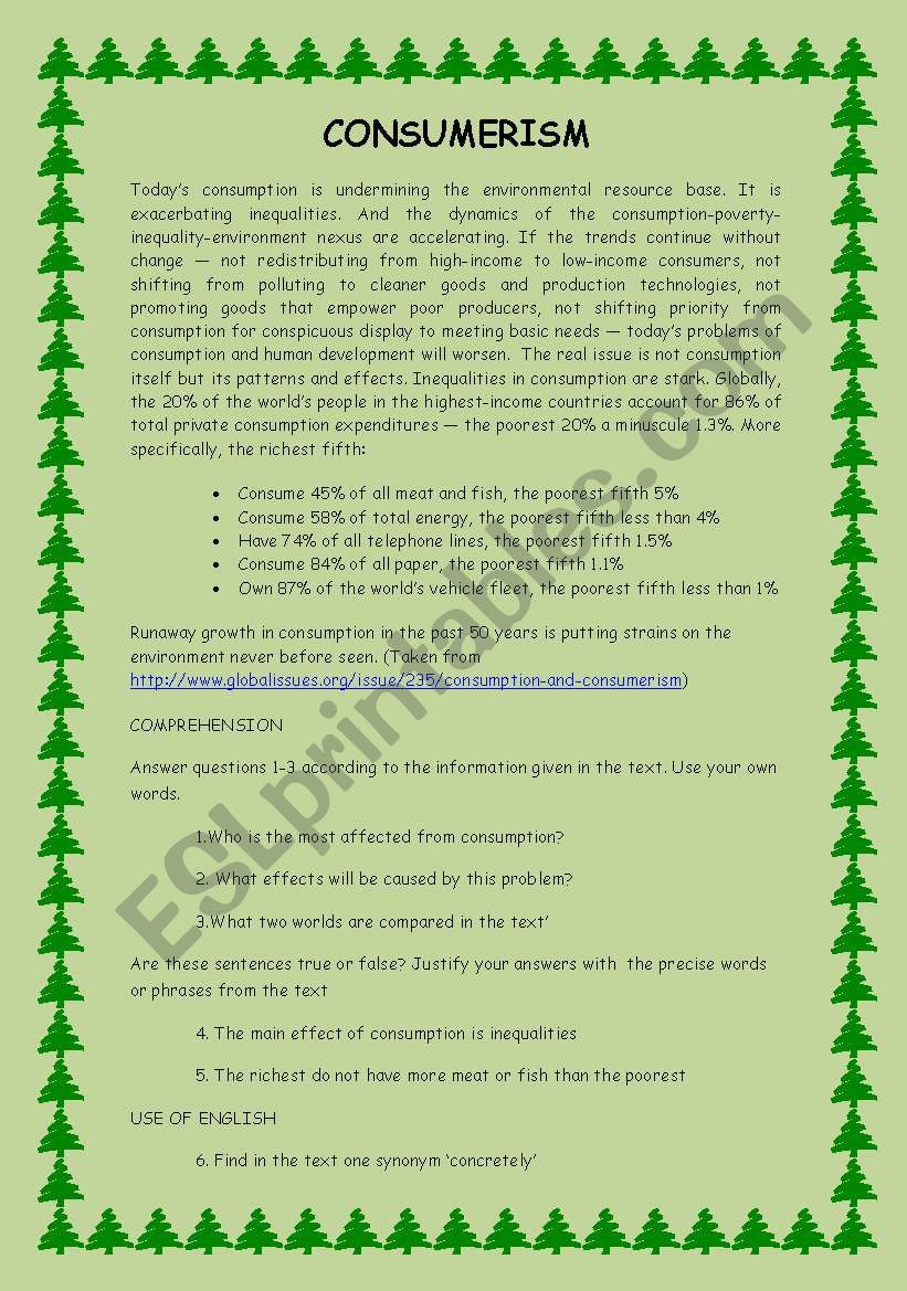 CONSUMERISM worksheet