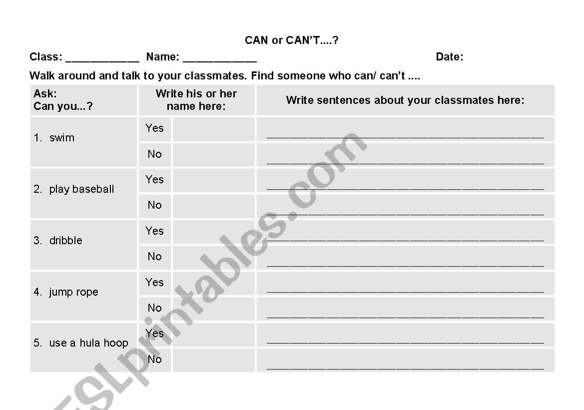 Can or Cant worksheet