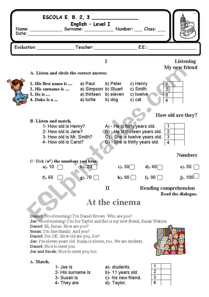 Test - 5th form  worksheet