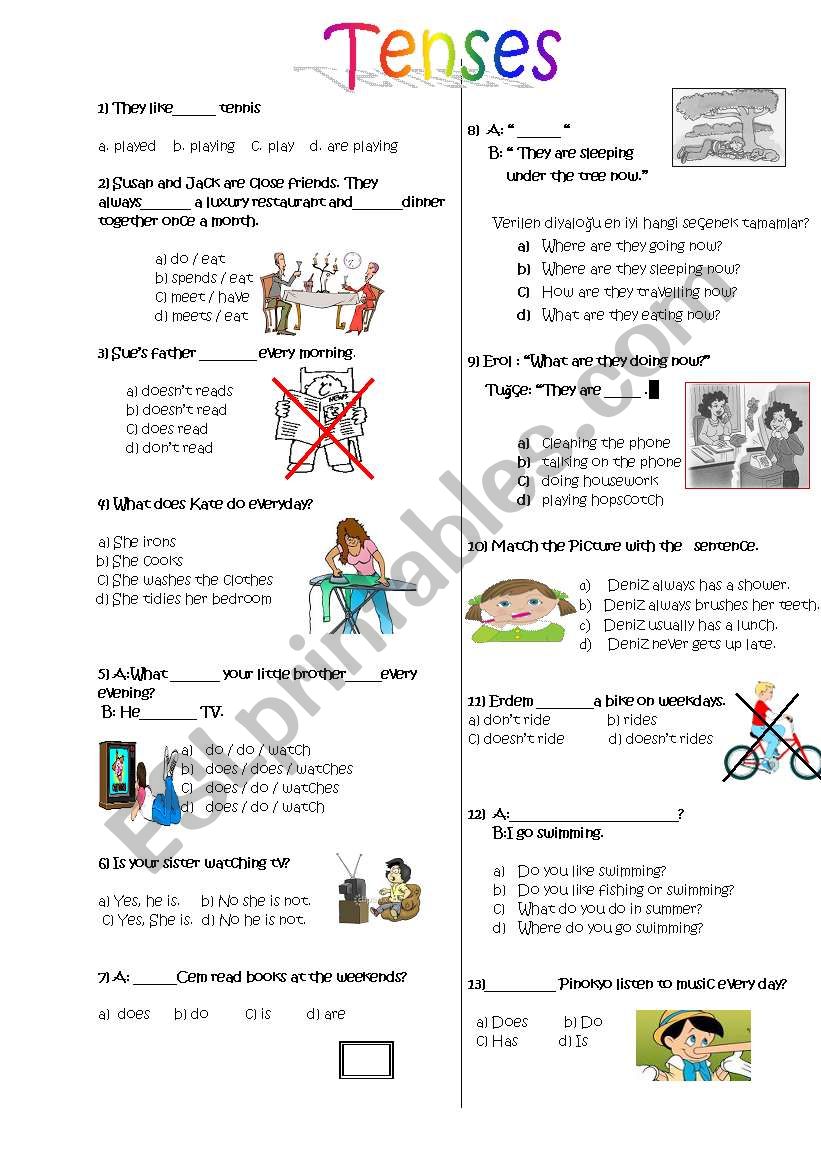 tenses  worksheet