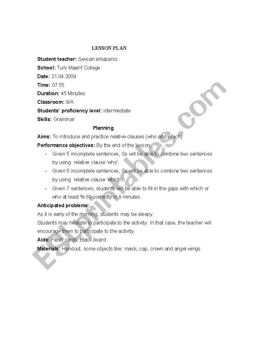which -who worksheet