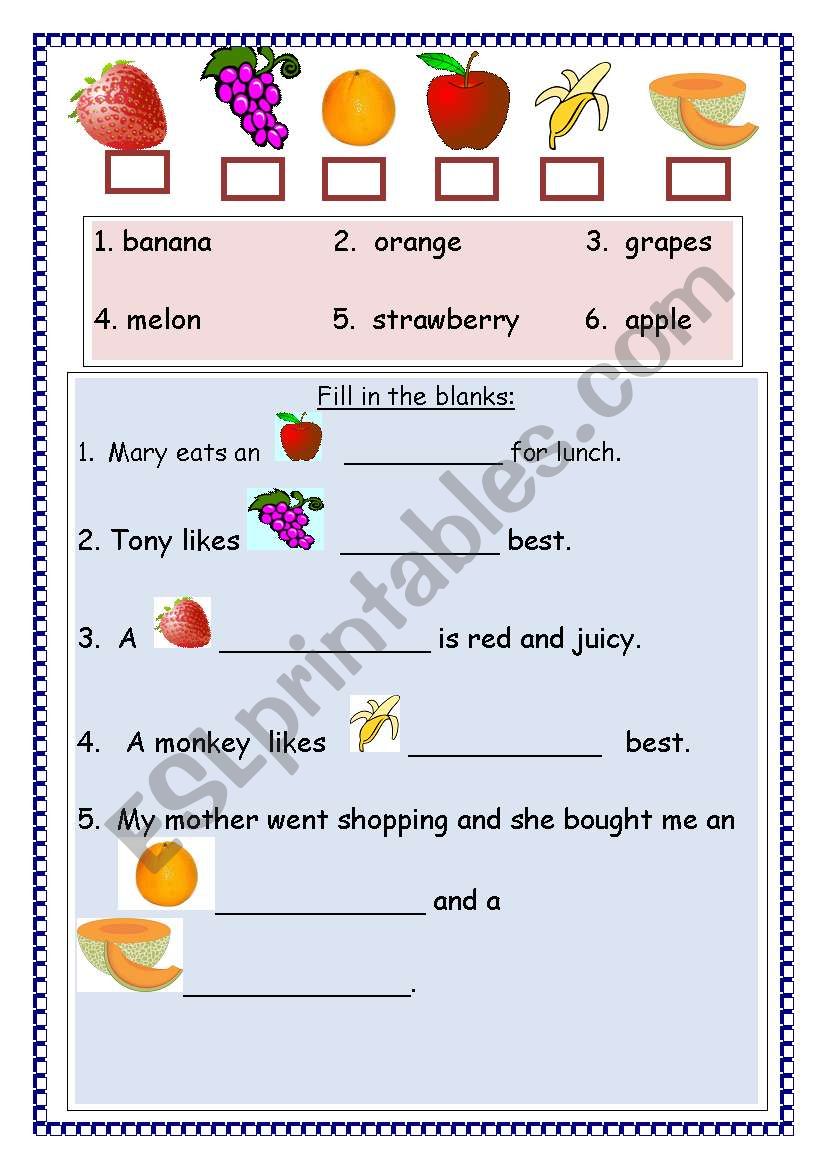 Fruit worksheet