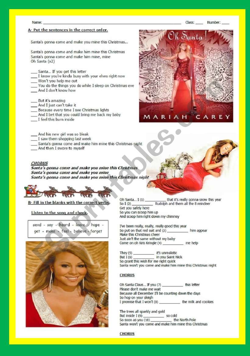 CHRISTMAS song: OH, SANTA, by Mariah Carey - with ANSWER KEY