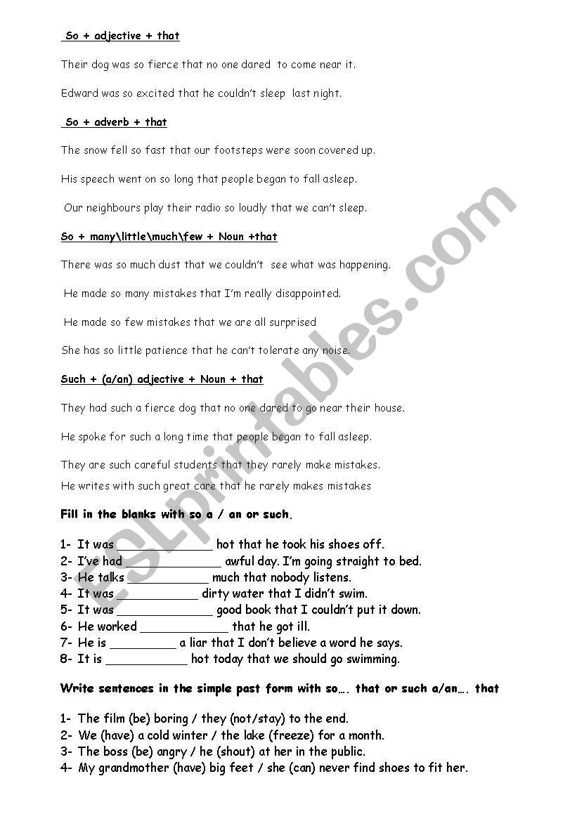 clauses of result worksheet