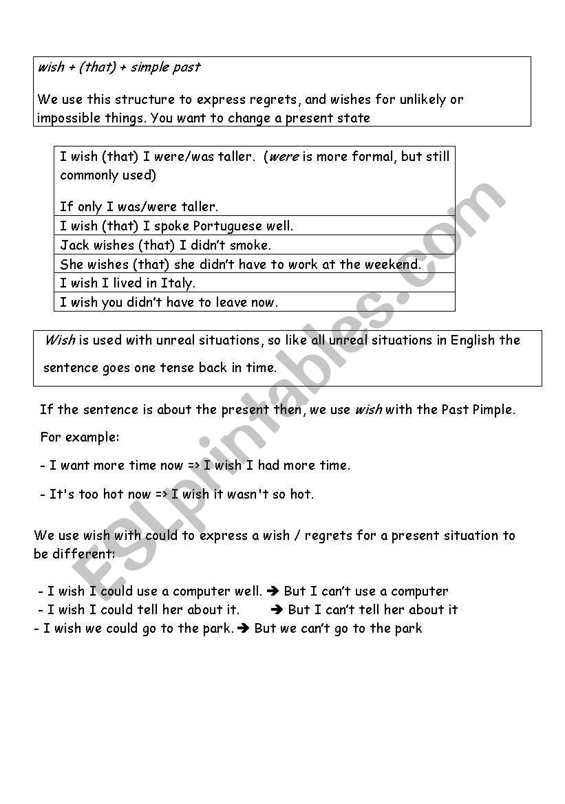 wish clause worksheet