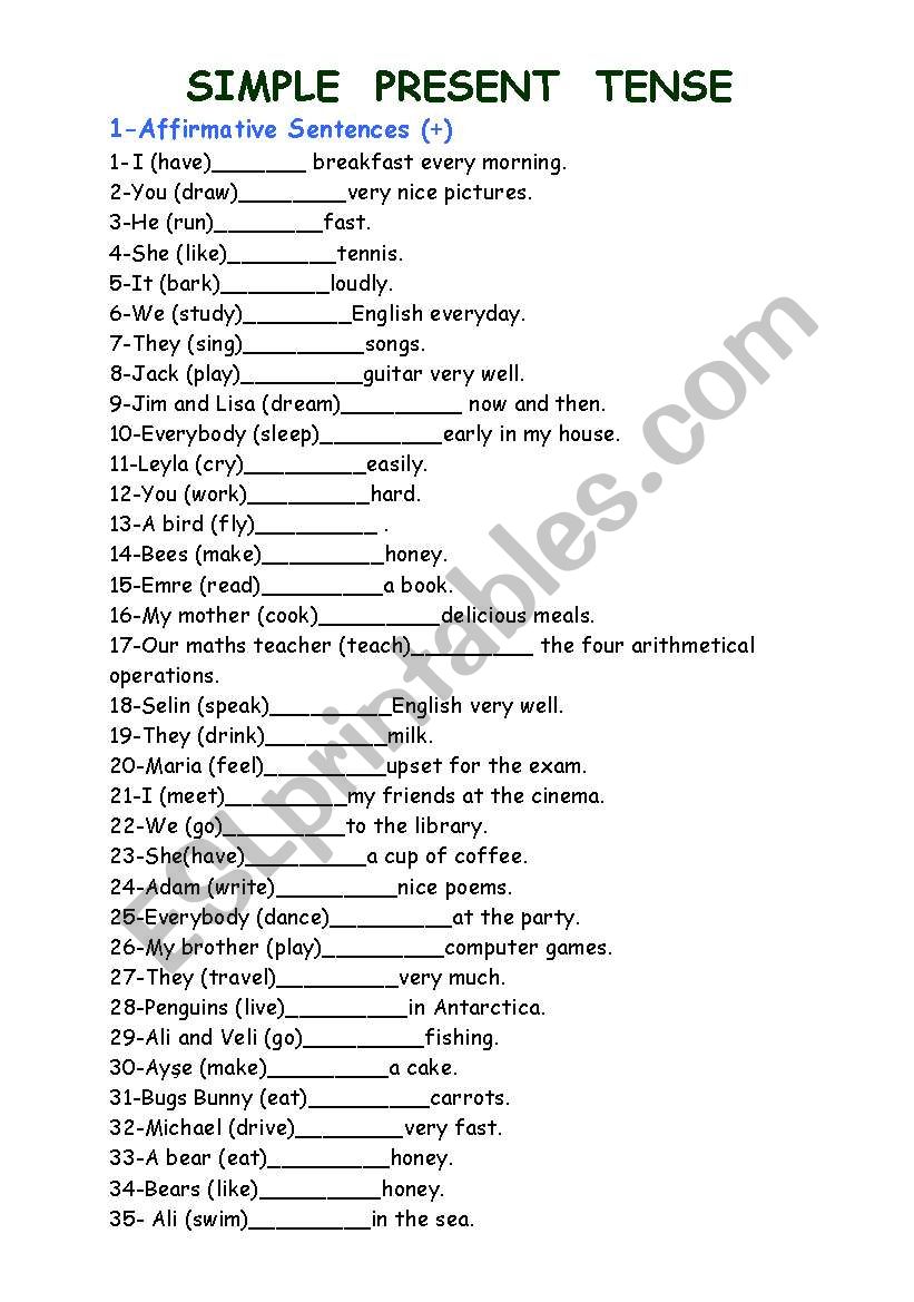 Simple Present Tense worksheet