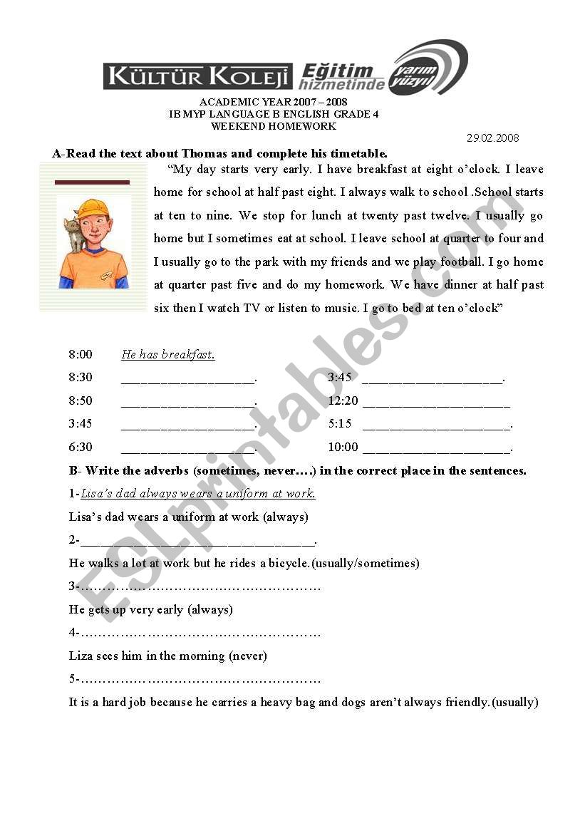 What does Thomas do everyday? worksheet