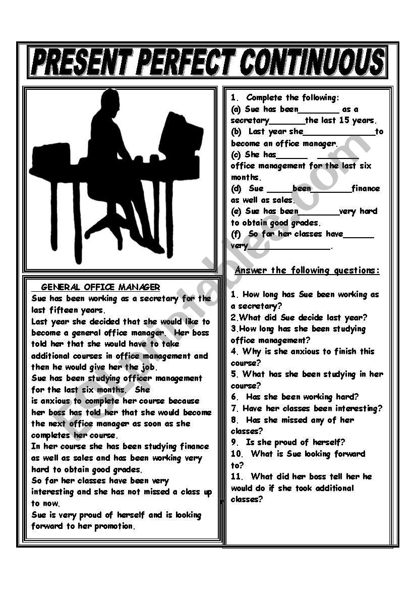 PRESENT PERFECT CONTINUOUS worksheet