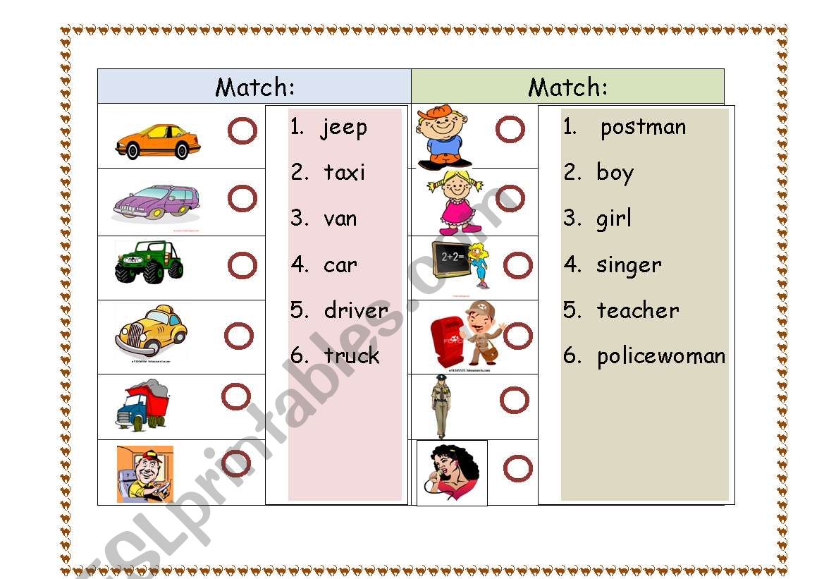 Match the common nouns  worksheet