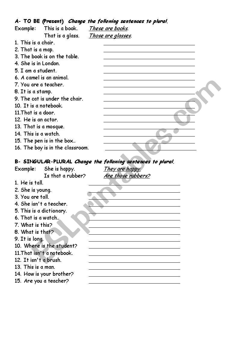 to be and nouns worksheet
