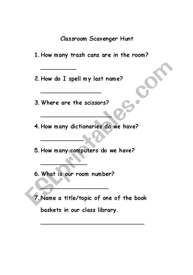 scavenger hunt worksheet