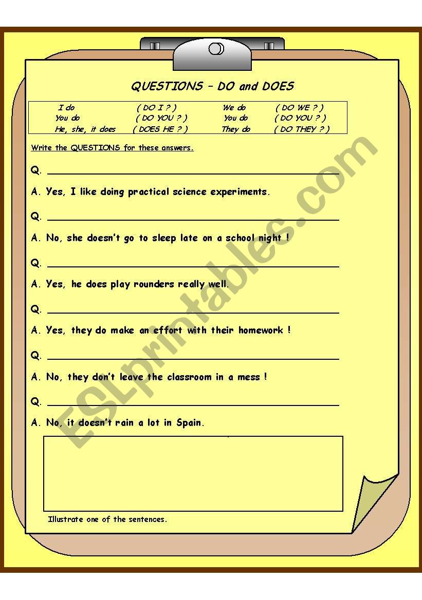 QUESTIONS â€“ DO and DOES worksheet