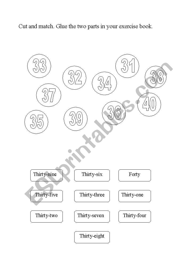 Numbers-forty worksheet