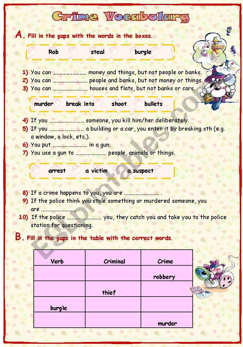 CRIME VOCABULARY worksheet