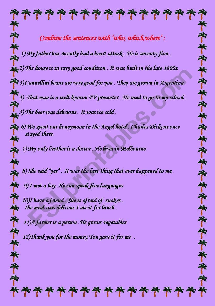 relative clauses worksheet