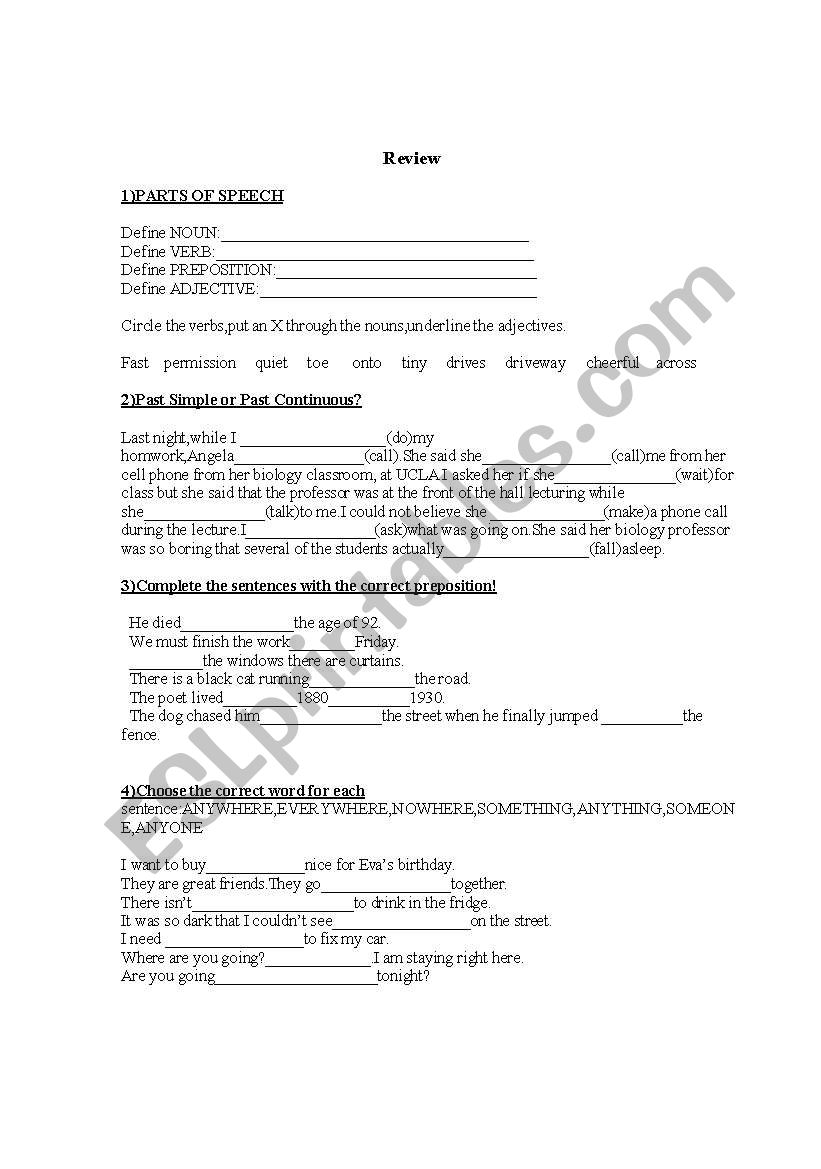 tenses and parts of speech test