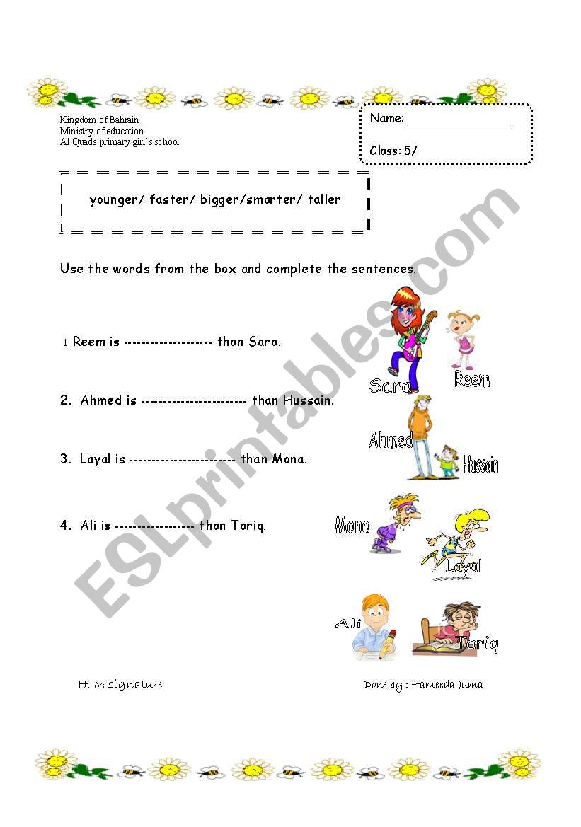 comparative worksheet