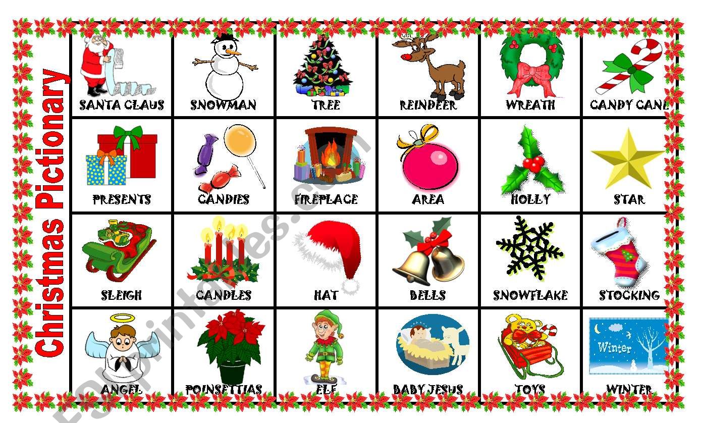 Christmas pictionary worksheet