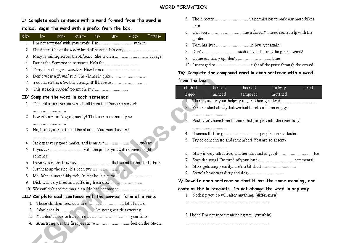 word formation worksheet