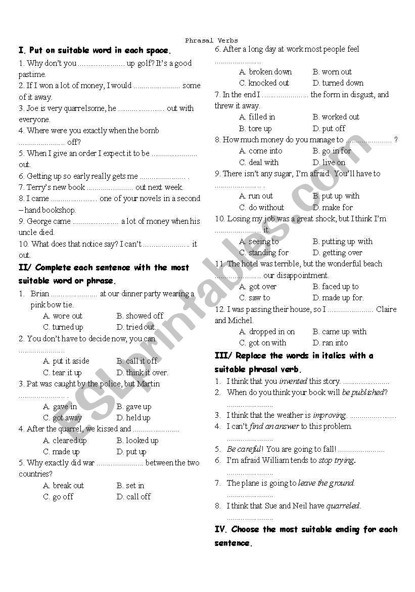 Phrasal verbs worksheet