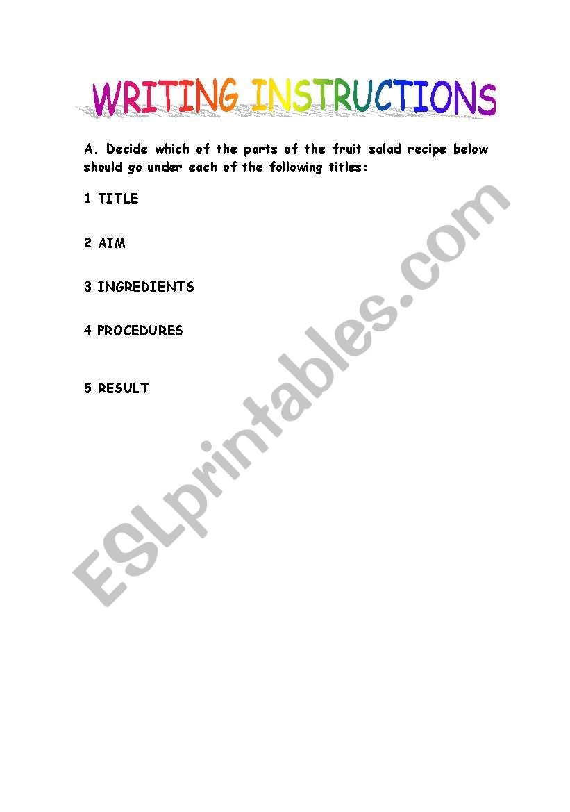 writing instructions worksheet