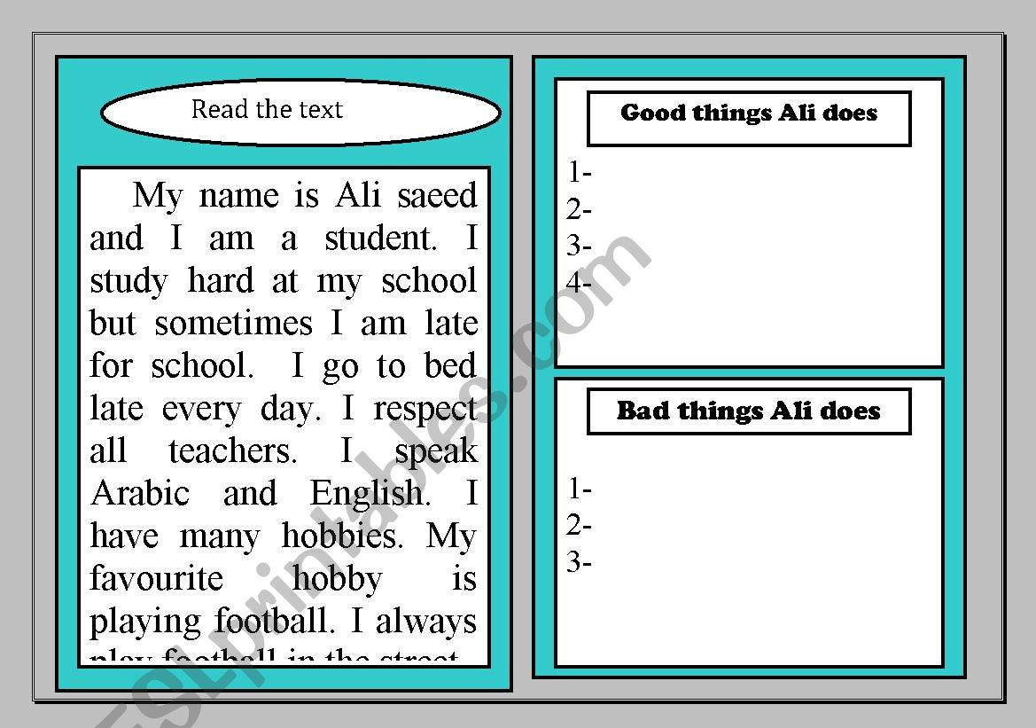 GOOD AND BAD THINGS worksheet