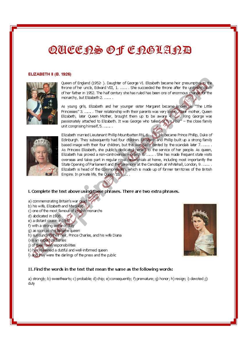 Elizabeth II worksheet