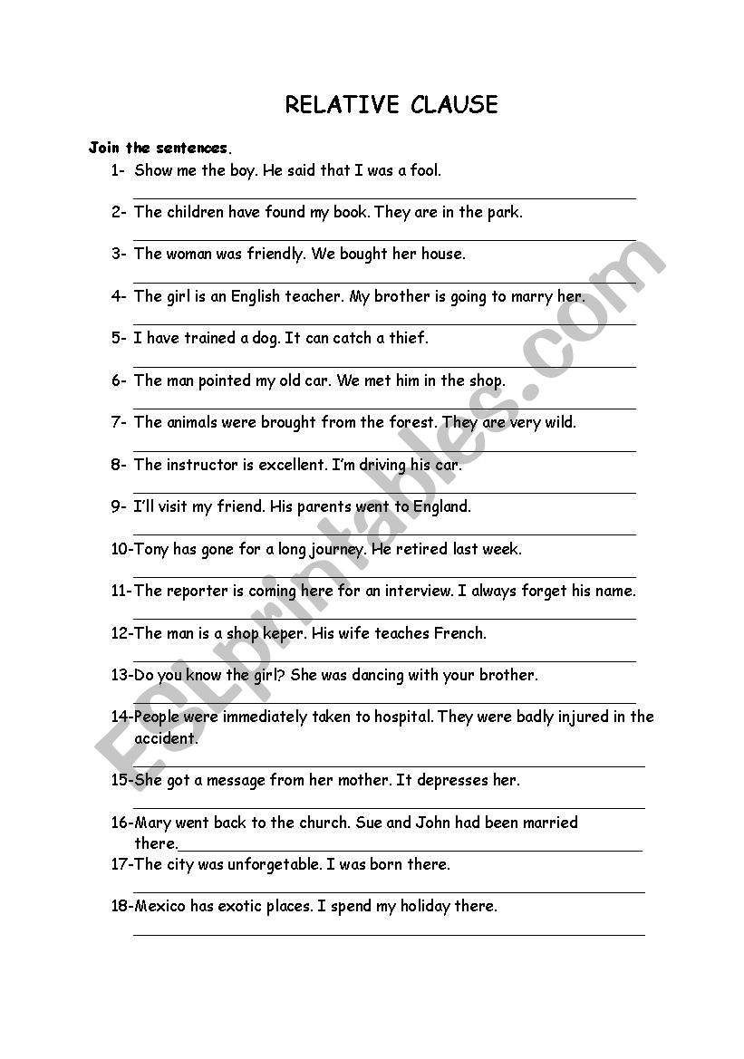 relative clause worksheet