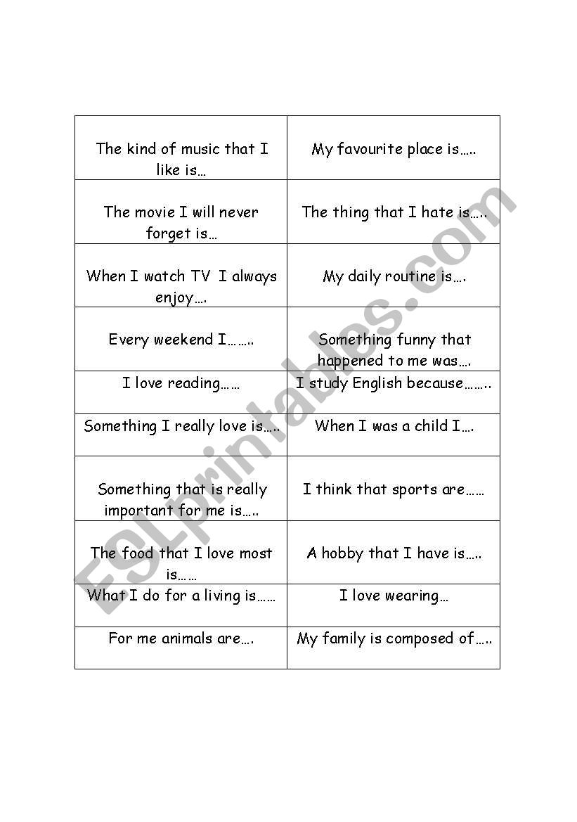 conversation ice breaker worksheet