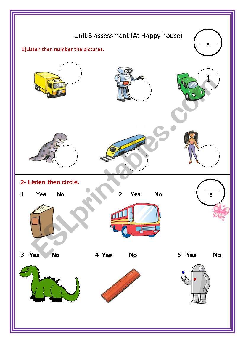 assessment in toys, colours. worksheet