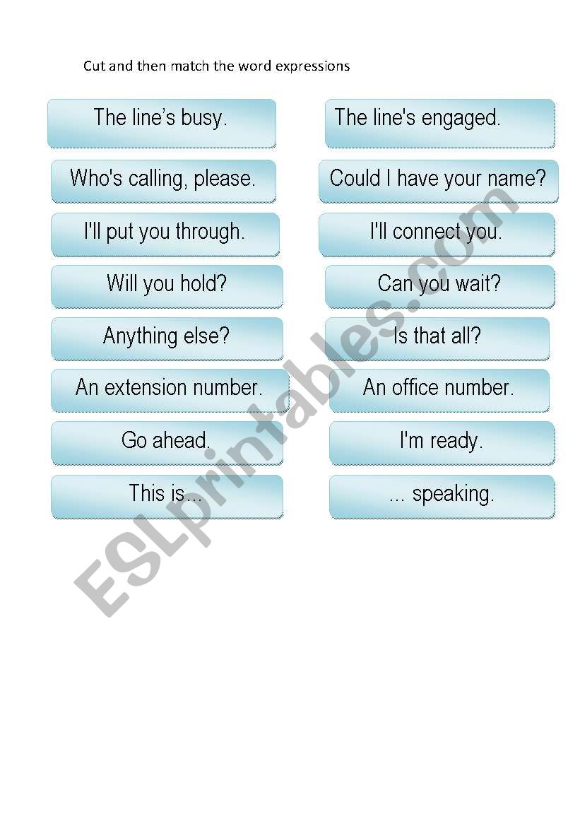 Telephone matching worksheet