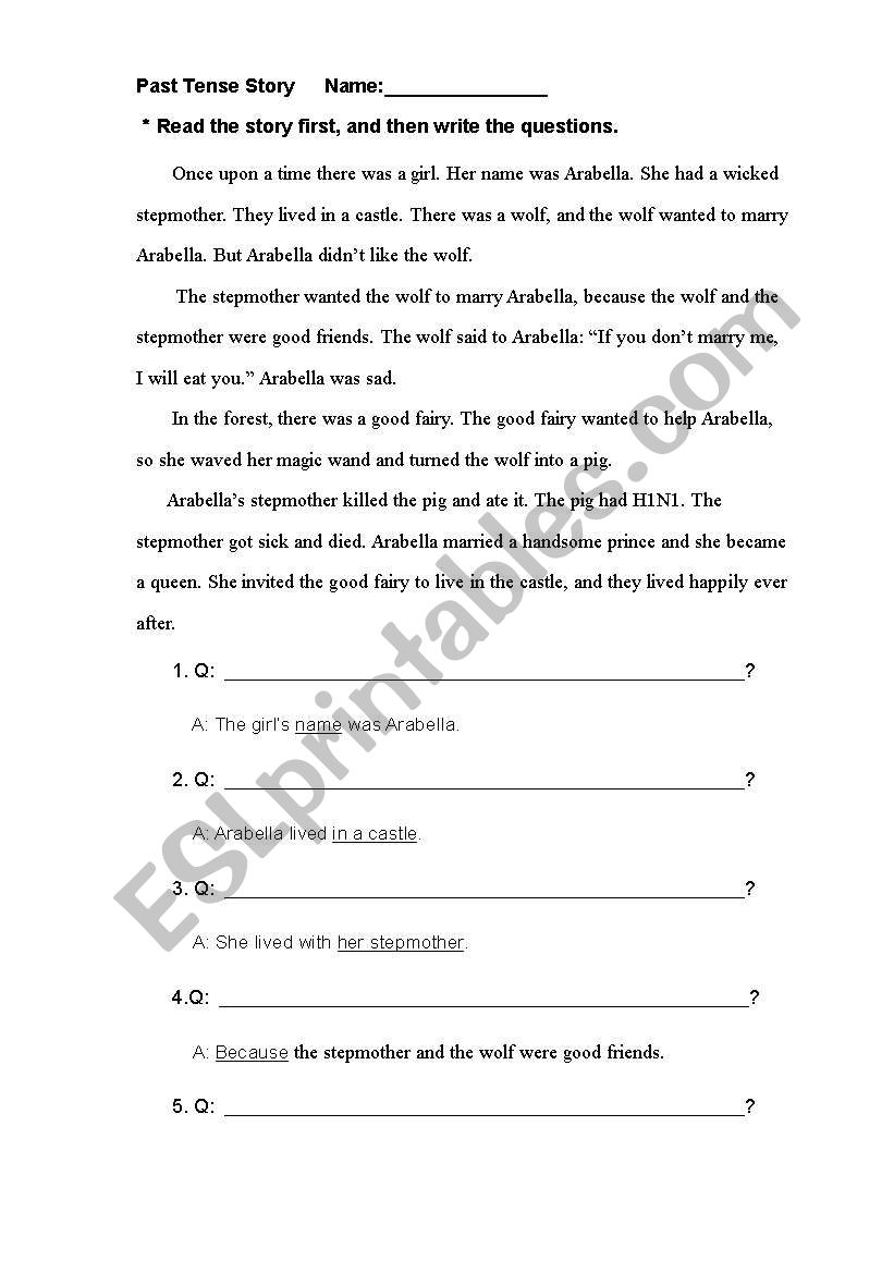 Past Tense Story worksheet