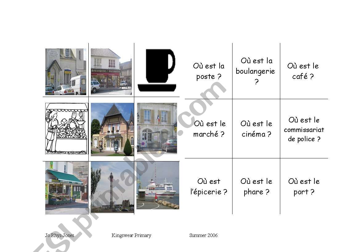 places in a town worksheet