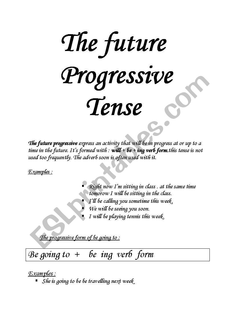 the future progressive tense worksheet