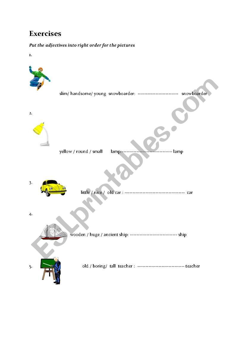 order of the adjectives worksheet