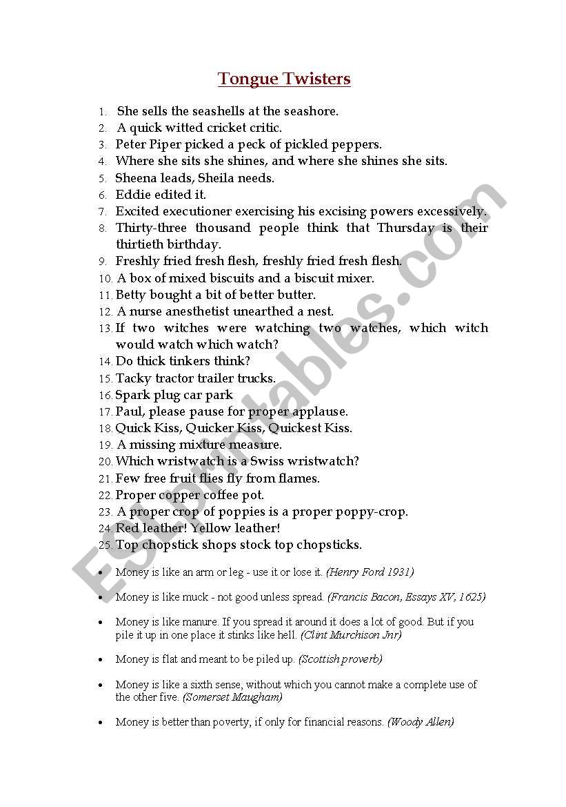 tongue twister worksheet