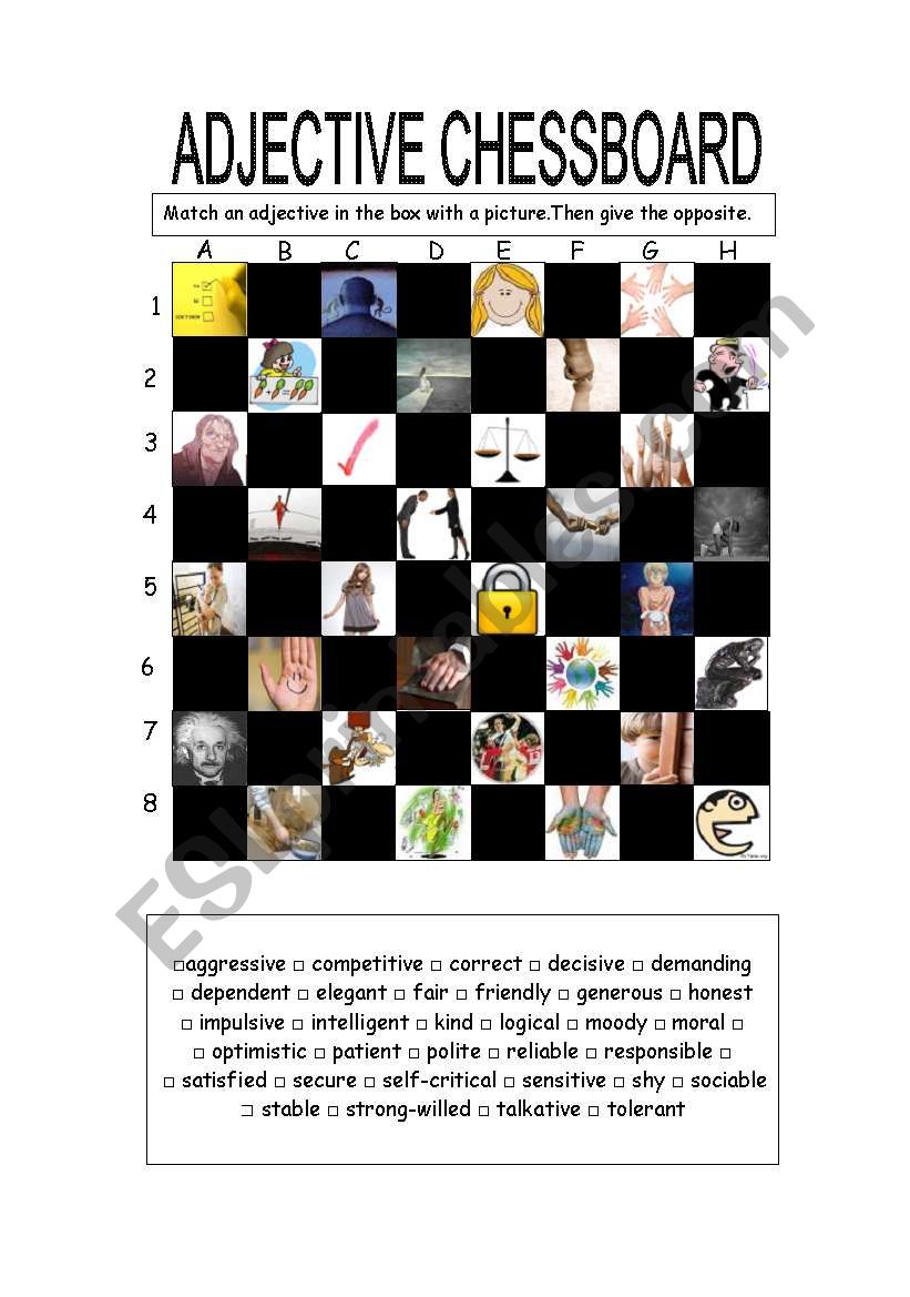 Personality Adjective & Opposite Chessboard with Key
